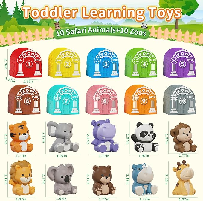 Learning Toy for Toddlers 1 2 3 Year Old, Montessori Educational Counting, Matching & Sorting Sensory Toys, 10 Safari Animals & 10 Zoos, Birthday Easter Gift for Baby Boy Girl Age 12-18 Months