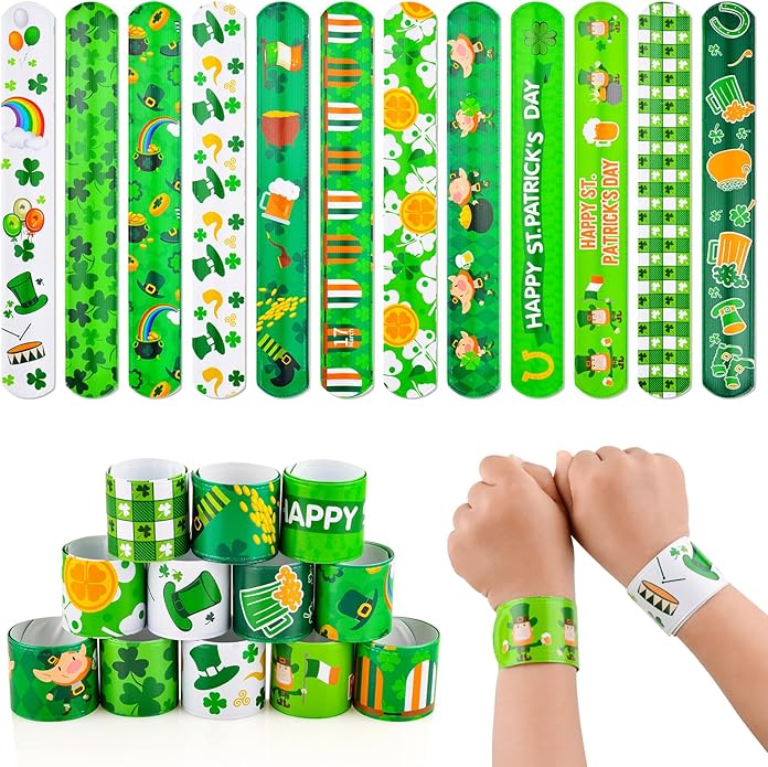 St Patricks Day Slap Bracelets Bulk Saint Patrick's Day bracelets for Kids Shamrock Snap Bracelets St Pattys Day Party Favor Supplies Holiday Gifts Classroom Prizes Goodie Bag Stuffers