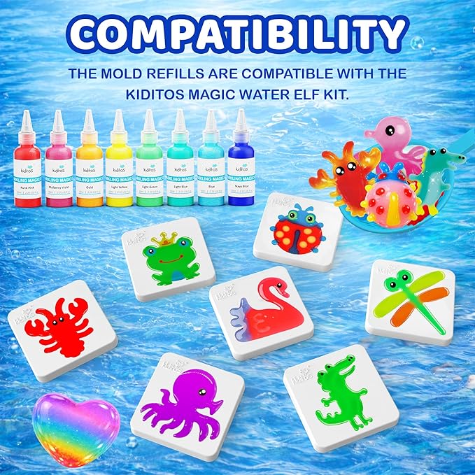 Kiditos Magic Water Elf Mixed Cute Mold Set – 10 Reusable BPA Free Plastic Shapes for Creating Colorful Water Elves, STEM Craft Toy for Kids