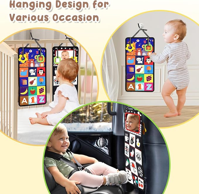 URMYWO Tummy Time Toys - Black and White High Contrast Baby Toy for Newborn - Baby Visual Stimulation Mirror - Montessori Sensory Crinkle Toy for Infant 0-3-6-12 Months - Boy Girl Shower Gifts