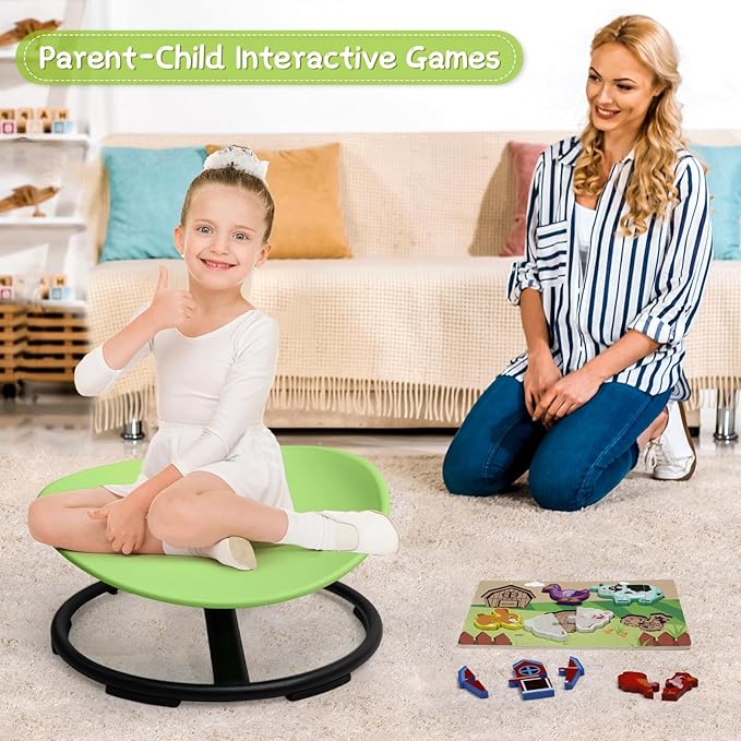 Kids Sensory Swivel Chair, Sensory Spin Chair for Autism Kids, Body Coordination Training Chair, Spin Seat, Metal Base, Non-Slip Design, (Green)