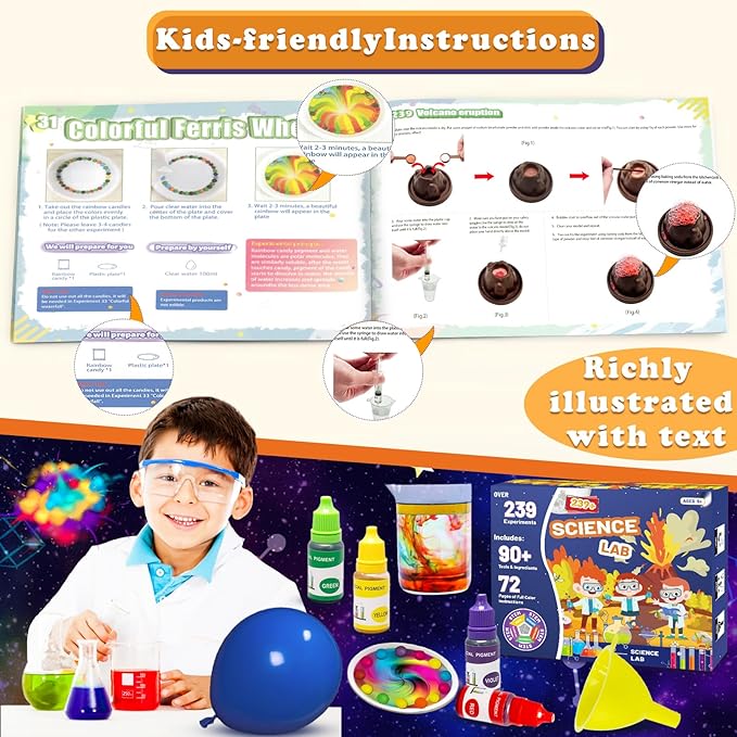 Science Kits for Kids,239+Science Experiments STEM Educational Toys with Volcano Eruption & Chemistry Set,Birthday Gift for Boys & Girls Ages 5-7-8-12