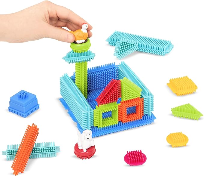 Battat- Bristle Blocks- STEM Interlocking Building Blocks- 113 pc Playset- Reusable Storage Case- Developmental Toys for Toddlers & Kids- Deluxe Builder Case- 2 Years +