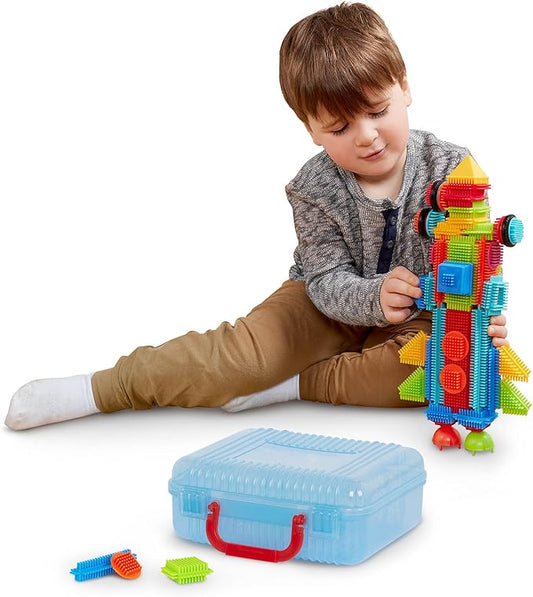 Battat- Bristle Blocks- STEM Interlocking Building Blocks- 50 pc Playset- Reusable Carry Case - Developmental Toys for Toddlers & Kids- Basic Builder Case- 2 Years +
