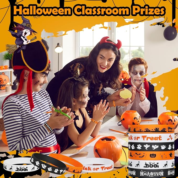 Halloween Rubber Bracelets 30 PCS Bulk Halloween Party Favors for Kids Supplies Silicone Wristbands for Gifts Toys Trick or Treat Goodie Bag Fillers Student Classroom Prizes for Kids Teens Girls Boys