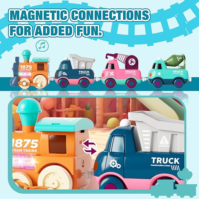 Electric Train Set for Toddlers, Kids Train Set w/Music, Lights & Train Tracks - First Choo Choo Train for Toddlers, Magnetic Train Toys for Toddlers, Birthday Gifts for Boys Girls