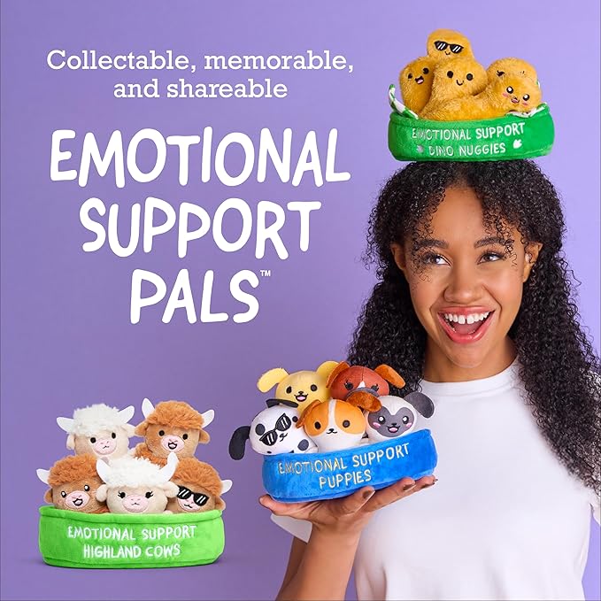 Emotional Support Highland Cows by Relatable, Cuddly Stuffed Animals and Plushies Set, Small Gifts for Mom, Includes 5 Highland Cows Plush Toys with Carrying Basket, for Mom