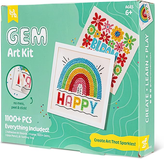 Rainbow & Blooms Gem Art Kit - 1100+ pc Set, DIY Craft Project, Create Art That Sparkles, No-Mess Peel & Stick, Kids Ages 6+