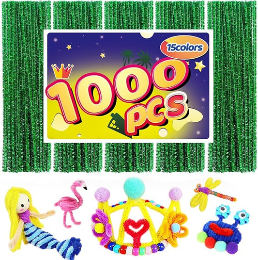 Pipe Cleaners, Pipe Cleaners Craft, Arts and Crafts, Crafts, Craft Supplies, Art Supplies (1000 Green Glitter Pipe Cleaners)…