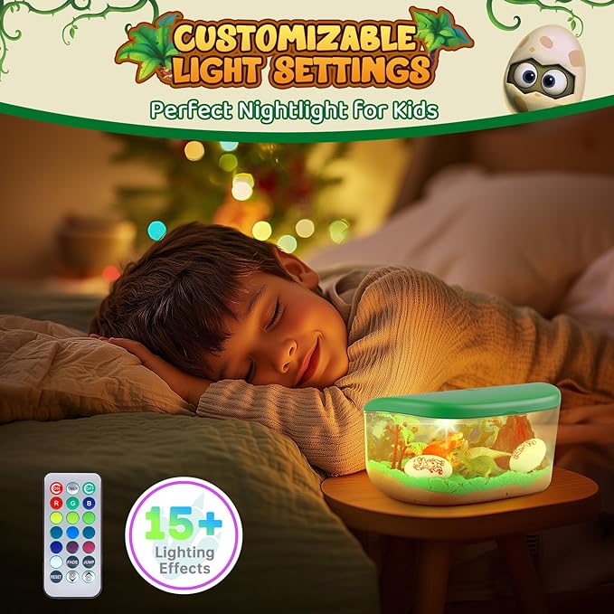 Dinosaur Terrarium Kit Gifts for Kids - DIY Night Light Up with Remote - Dinosaur Toys Arts and Crafts for Boys Fun Christmas Birthday Gifts for Ages 4 5 6 7 8 9 10 + Year Old Easter Dino Science Kits