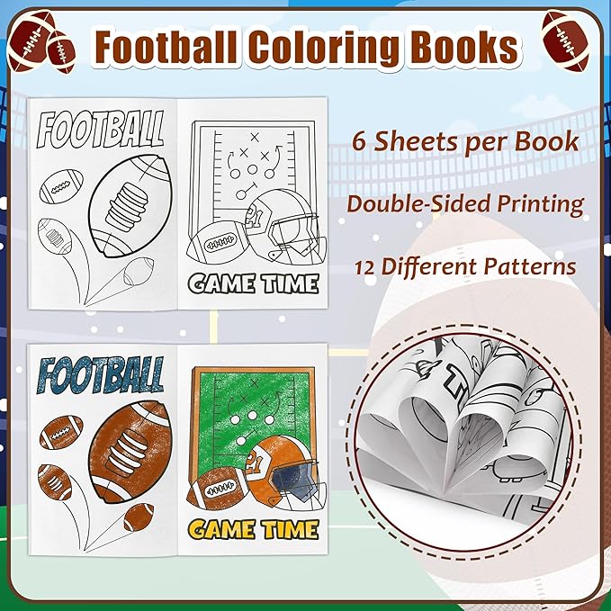 24Pcs Football Coloring Books Sport Theme DIY Color-in Pages Football Helmet Glove Trophy Drawing Booklet Party Favors Gifts Classroom Reward Home Art Activity Supplies for Kids Toddlers
