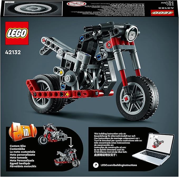 LEGO Technic Motorcycle 42132 Model Building Kit; Give Kids a Treat with This Motorcycle Model; 2-in-1 Toy for Kids Aged 7+ (163 Pieces)