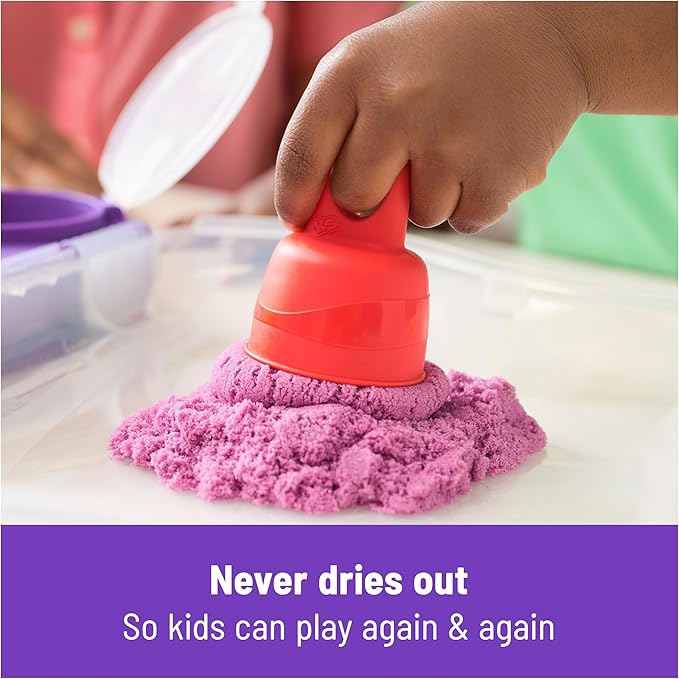 Kinetic Sand, Variety Case with 2lbs Play Sand (Beach, Neon & Shimmer) & 5 Tools, Reusable Storage, Sensory Toys for Kids Ages 3 and up