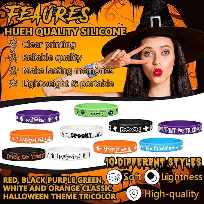 Wettarn 240 Pcs Halloween Party Favors Halloween Slap Bracelets for Kids Rubber Wristbands Bulk Silicone Bracelets Assorted Halloween Party Supplies for Boys Girls Prize Gifts Treat Filler (Halloween)