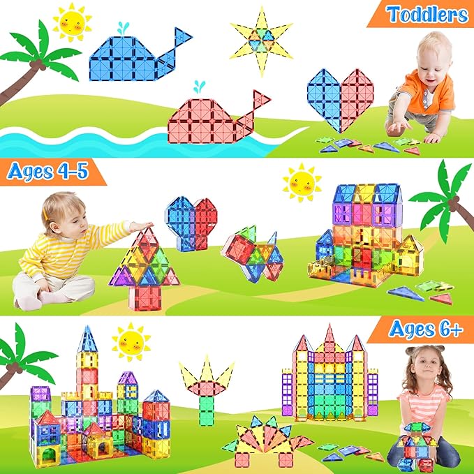 Magnetic Tiles Kids Toys STEM Magnet Toys for Toddler Magnetic Blocks Building Toys Preschool Learning Sensory Montessori Toys for 3+ Year Old Boys and Girls, Safe Creativity Toddler Kids Toys 40PCS
