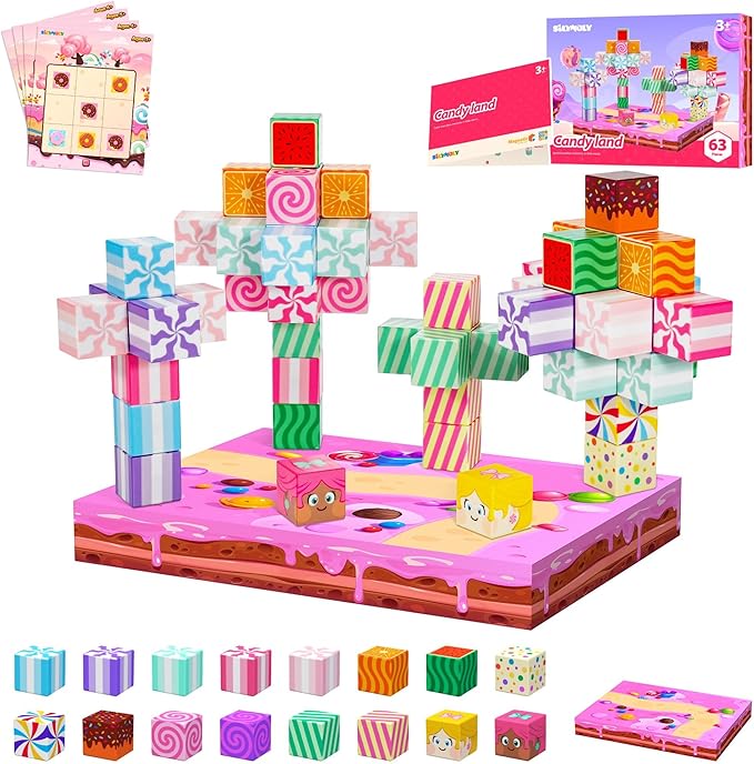 Magnetic Blocks Candy Land Edtion, Magnetic Tiles Building Blocks Boys & Girls Toys Age 3-5 4-8 5-7 Sensory Gift for Kids,Magnets Cubes,Upgraded STEM Gift 1.2 Inches
