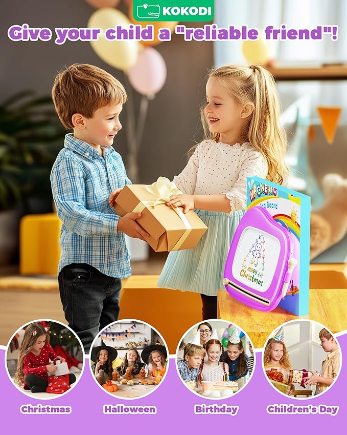 KOKODI Toys Gifts for 1 2 3 Years Old Girl, Sturdy Magnetic Drawing Board Sketch Doodle Pad, Educational Learning Birthday Easter Gifts Basket Stuffers for Kids Toddler - Left Hands Friendly (Purple)