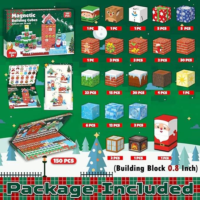 Magnetic Blocks - 150 PCS Build Magnetic Frozen Christmas - Magnetic Toys for Montessori Toddler Christmas Birthday Gifts - STEM Sensory Toys for 3 4 5 6 7 8 9 10 Year Old Boys & Girls