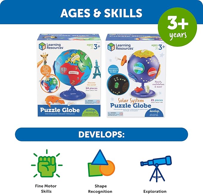 Learning Resources Puzzle Globe - 14 Pieces, Ages 3+ Preschool Learning Toys for Boys and Girls, Earth Globe for Kids