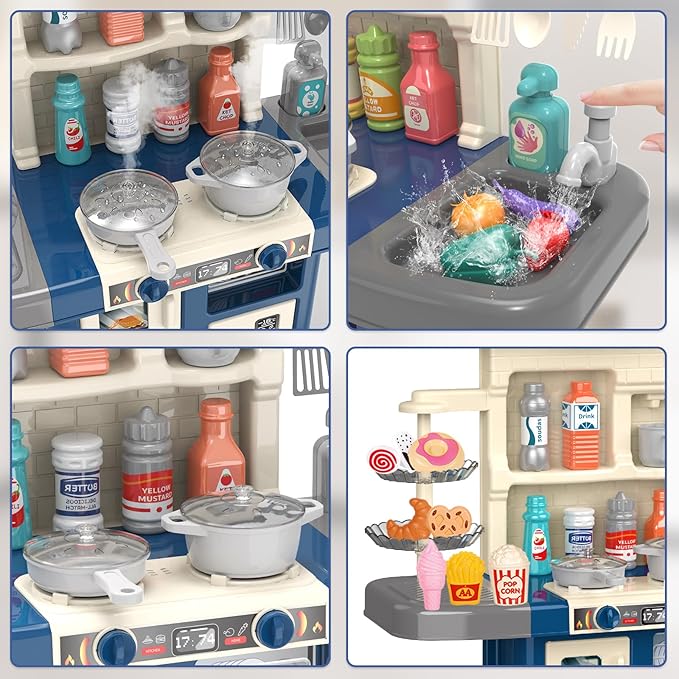 Play Kitchen Toys for Kids - 46-Piece Realistic Kitchen Set with Lights, Sounds, and Spray Function - Perfectly Gift for Ages 3+