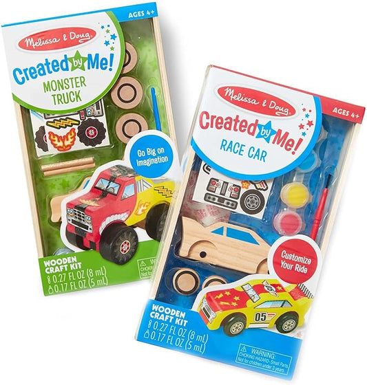 Melissa & Doug Decorate-Your-Own Wooden Craft Kits Set - Race Car and Monster Truck