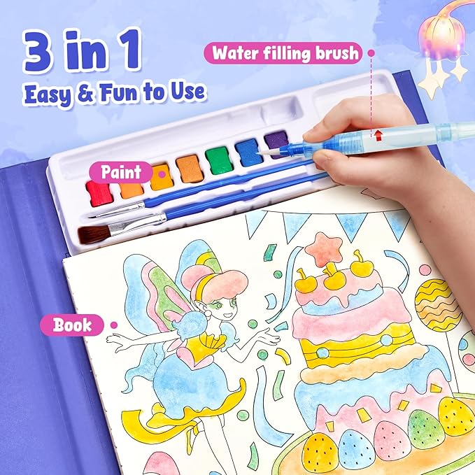 JoyCat Paint with Water Coloring Books for Toddlers, Watercolor Painting Sets for Kids Ages 3-5 4-8, Arts and Crafts Drawing Activities Toy Birthday Gifts for Boys Girls (Elf Friends)