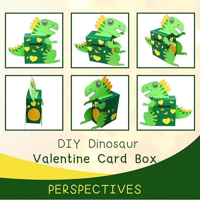 4E's Novelty DIY Dinosaur Valentines Card Box Craft Kit - Makes 1 Valentines Day Crafts for Kids, Valentine Mailbox for Classroom Exchange Party Activity Mail Box Crafts for Kids Girls Boys