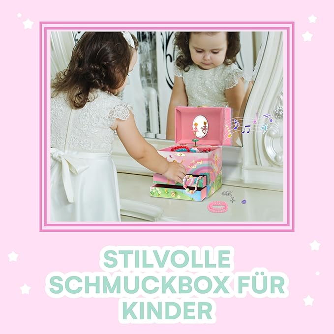Jewelkeeper Jewelry Box for Girls - Spinning Ballerina Doll to Swan Lake Tune Music Box - Pink Jewelry Box for Girls with 2 Drawers - Ideal for Storing Necklaces and Bracelets - 7Lx5Hx6W Inches