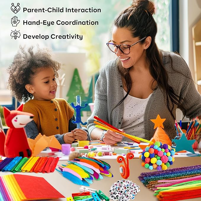 FUNZBO Arts and Crafts Supplies -St Patricks Day Crafts for Girls Age 3, 4, 5, 6, 7, 8, 9 Years Old, Craft Kit with Pipe Cleaners, Pompoms & Craft Tools, Birthday Gifts for Kid, Boys & Girls