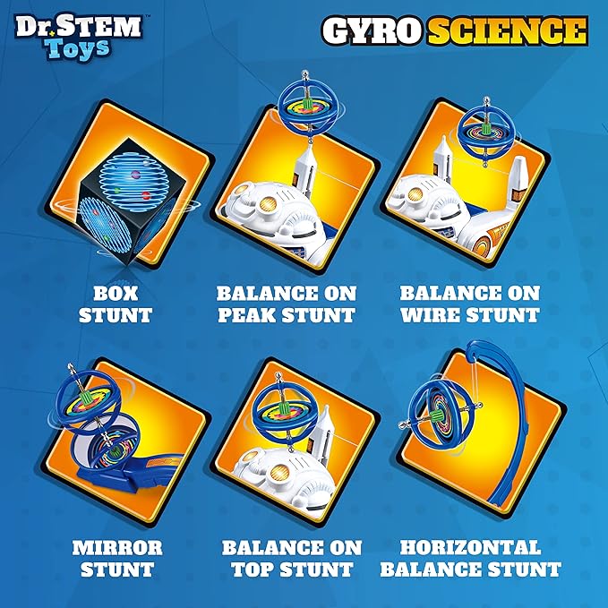 Dr. STEM Toys Gyro Science Kit | Unique Gyroscope Set Amazes Kids with 6 Awesome Science Stunts | Designed in USA for Boys & Girls 8 & Up | Boxed for Easy Gifting