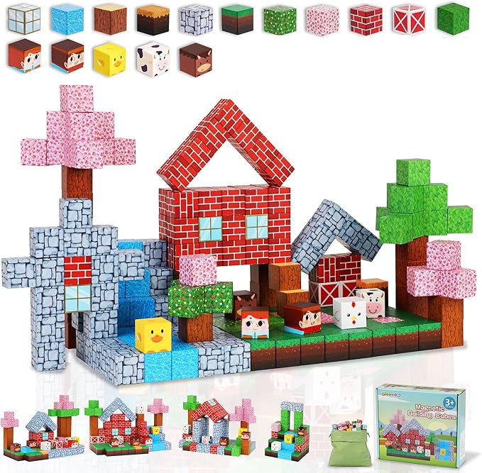 Magnetic Block Set - 111-Piece Magnetic Building Blocks - Ranch Mine Craft Magnetic Blocks Set, Magnetic Blocks for Kids Ages 4,5,6,7,8 STEM Montessori Sensory Building Game Toy Gift for Boys,Girls
