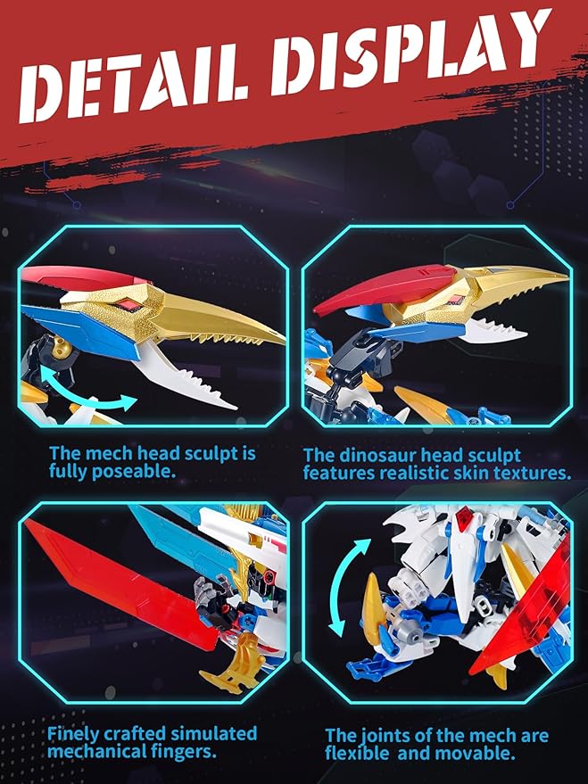 Dinosaurs Transforming Mech Technic Building Sets,Pterodactyl 2-in-1 Building Block Model, Robot Action Figures Building Kits, Birthday for Boys, Adult Age 8-12 (Pterodactyl)