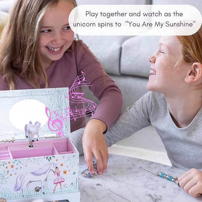 ABI + OLIE Jewelry Box for Girls & Little Girls Jewelry Box - Unicorn Kids Jewelry Box - Girls Music Box - Musical Girls Jewelry Box Organizer