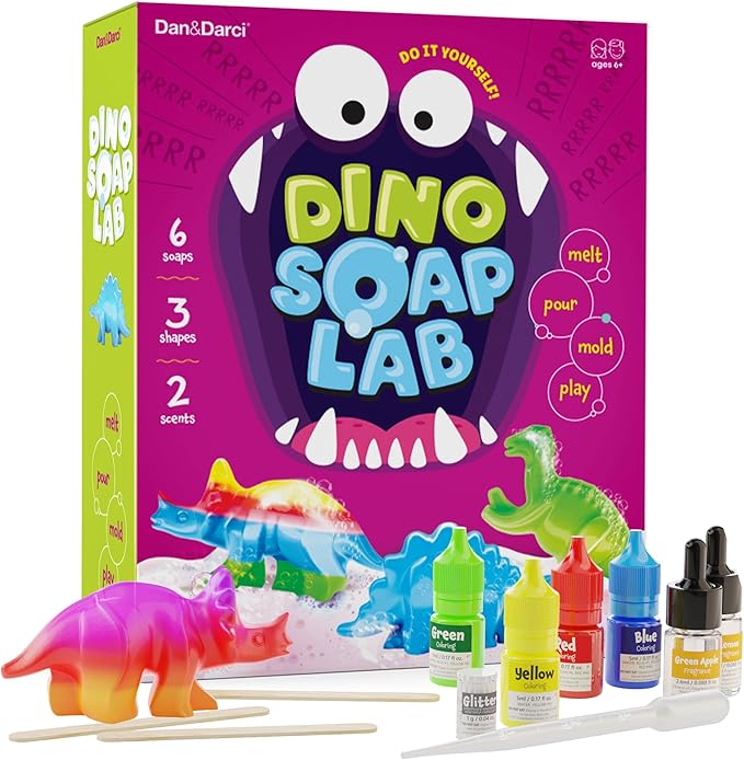 Dan&Darci Dino Soap Making Kit for Kids, Dinosaur Science Toys Kits, Easter Gifts for Kid All Ages, DIY Activities Craft - Art Crafts Gift Set for Boys and Girls Age 3 4 5 6 7 8 12 Year Old Boy