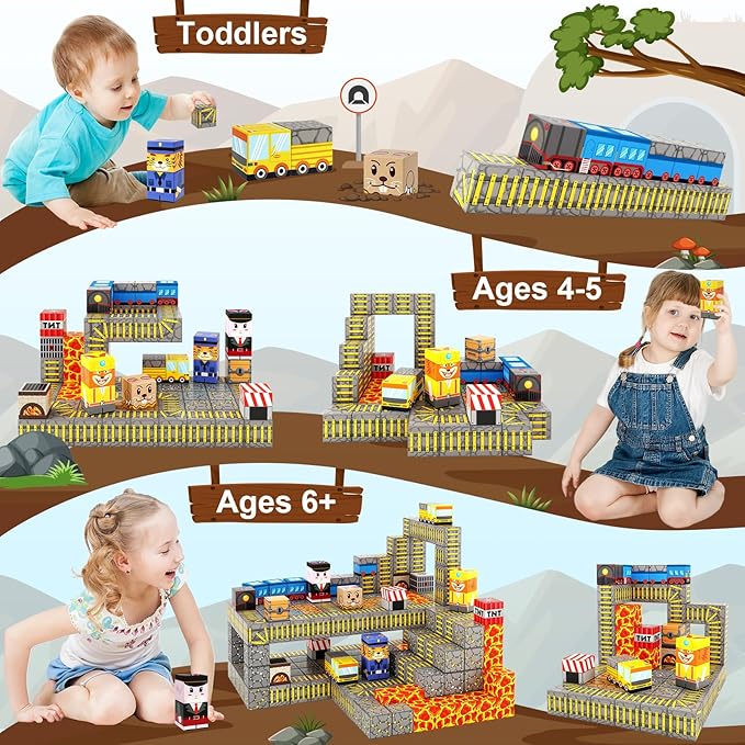 Magnetic Blocks - Build Mine Magnet World Mine Train Track Set, Magnetic Building Blocks Toddler Toys STEM Sensory Outdoor Toys for 3+ Year Old Boys & Girls, Kids Toys for Ages 4-6 6-8 5-7