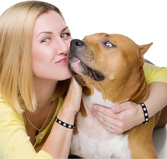 Funtery 100 Pcs Paw Print Rubber Bracelet Silicone Stretch Wristbands Dog Paw Silicone Bracelet Rubber Wristbands Dog Party Favors Birthday Party Supplies Decorations(Black, White)