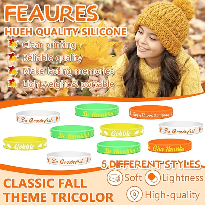 Wettarn 144 Pcs Thanksgiving Slap Bracelets and Silicone Wristbands Bulk for Kids Includes 72 Pcs Snap Bracelets and 72 Pcs Rubber Bracelets Fall Party Favors Autumn Slap Bands for Classroom Prize