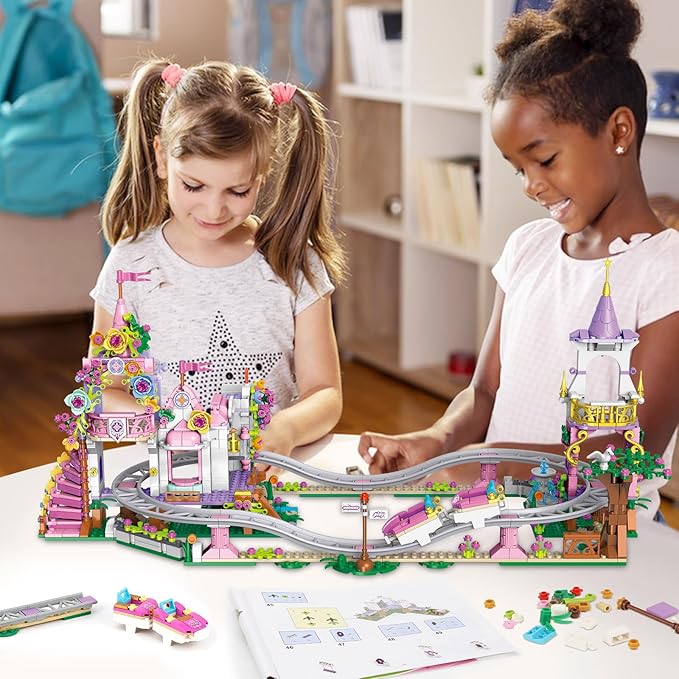 Friend Roller Coaster Building Set - Compatible with Legos for Girls Age 8-12, 991 PCS Amusement Park Building Block Kit Playground Park Pink Construction Birthday Gift