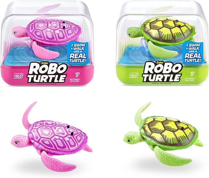 ROBO ALIVE Robo Turtle Robotic Swimming Turtle (Green + Pink) by ZURU Water Activated, Comes with Batteries, Exclusive (2 Pack)