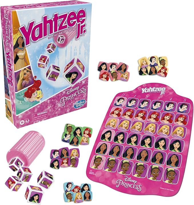 Hasbro Gaming Yahtzee Jr. Disney Princess Edition Dice Game | Kids Counting & Matching Games for Preschoolers | 2-4 Players for Girls & Boys | Ages 4+ (Amazon Exclusive)