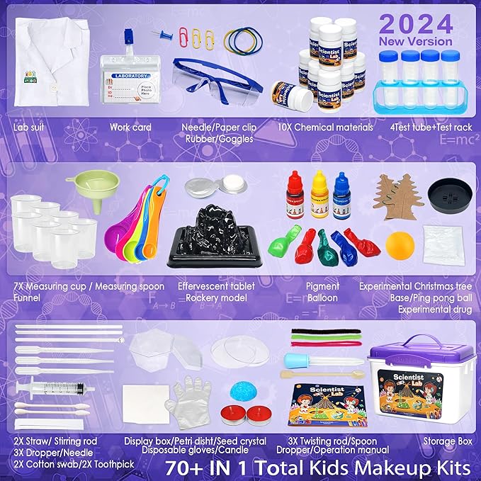 Educational Science Kit Kids Toys - 56 Science Lab Experiments, Science Kits for Kids Age 6-8-10-12, 70+ PCS DIY Stem Projects with Lab Coat Scientist Costume, Educational Toys for Kids Girls Boys