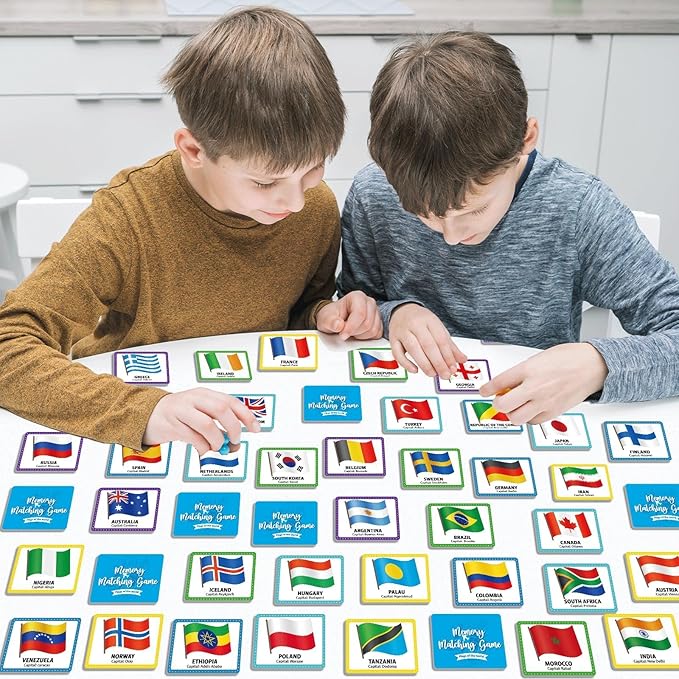 gisgfim 50 Pairs Memory Matching Game Flags of The World Concentration Memory Matching Games for Kids and Adults Learning Educational A Fun & Fast Countries of The World Memory Matching Games