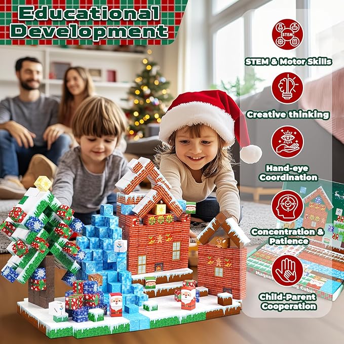 Magnetic Blocks - 150 PCS Build Magnetic Frozen Christmas - Magnetic Toys for Montessori Toddler Christmas Birthday Gifts - STEM Sensory Toys for 3 4 5 6 7 8 9 10 Year Old Boys & Girls