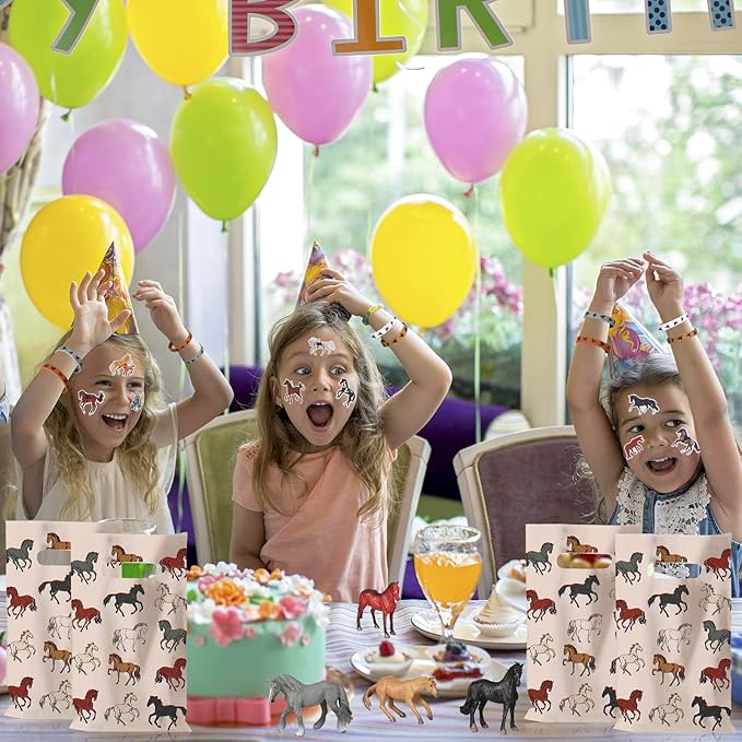 106 Pc Horse Party Favors Set - Supplies Include 20 Bags, 12 Silicone Bracelets, 12 Keychains, 12 Mini Toys & 50 Stickers for Horse Party