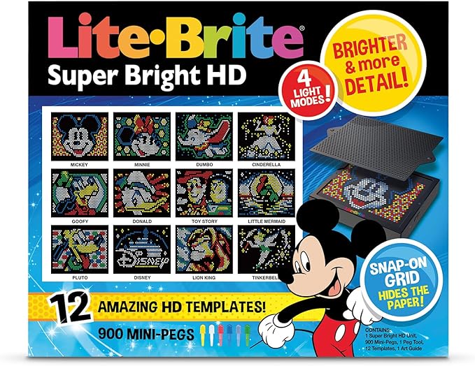 Lite Brite Super Bright HD, Disney Edition - Creative Retro Light-Up Screen – Educational Play for Children, Enhances Creativity, Gift for Boys and Girls Ages 6+