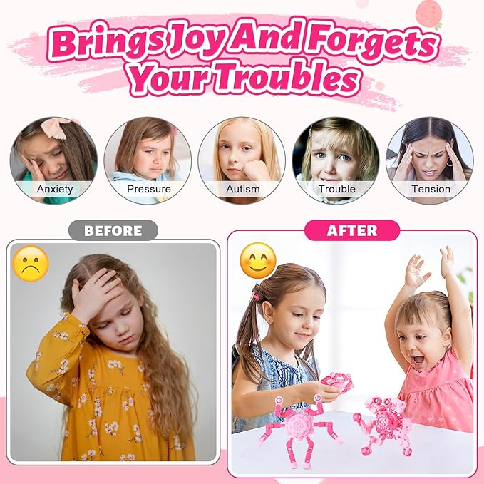 Transformable Fidget Spinners for Kids 8-12 and Adults Stress Relief Sensory Toys for Boys and Girls Fingertip Gyros for ADHD Autism for Kids (Fidget Toy- Rose)