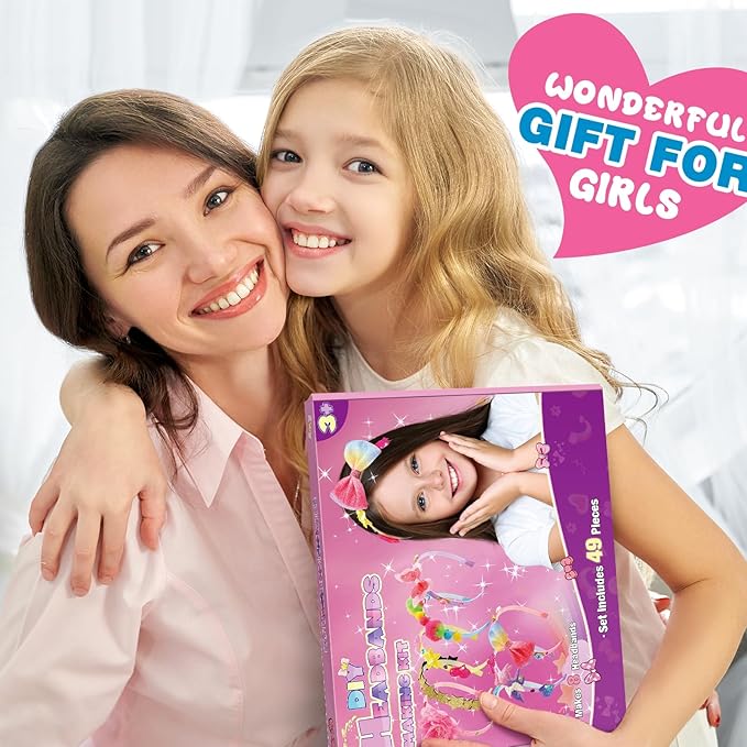 Hair Accessories for Girls-Arts and Crafts Gift for Ages 4-9 Year Old Girl,Great 5 Year Old Girl Gift,Headband Making Kit Gifts for 4 5 6 7+Year Old,Girls Toys Stocking Stuffers for Kids