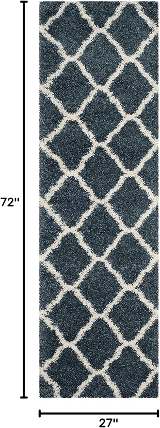 SAFAVIEH Hudson Shag Collection Runner Rug - 2'3" x 6', Slate Blue & Ivory, Moroccan Trellis, Non-Shedding & Easy Care, 2-inch Thick Ideal for High Traffic Areas in Living Room, Bedroom (SGH283L)