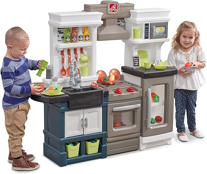 Step2 Modern Metro Kids Kitchen Playset, Indoor/Outdoor Kitchenette, Interactive Play with Lights and Sounds, Made of Durable Plastic, Includes 33 Piece Toy Accessories, For Toddlers 2+ Years Old