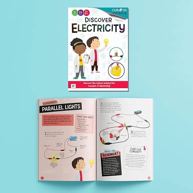 Hinkler Curious Universe Kids: Discover Electricity - Book & Science Experiments Kit, STEM Education Kits, Create Electrical Circuits, Includes 20 Pieces, Hinkler Science & Physics Kit for Kids